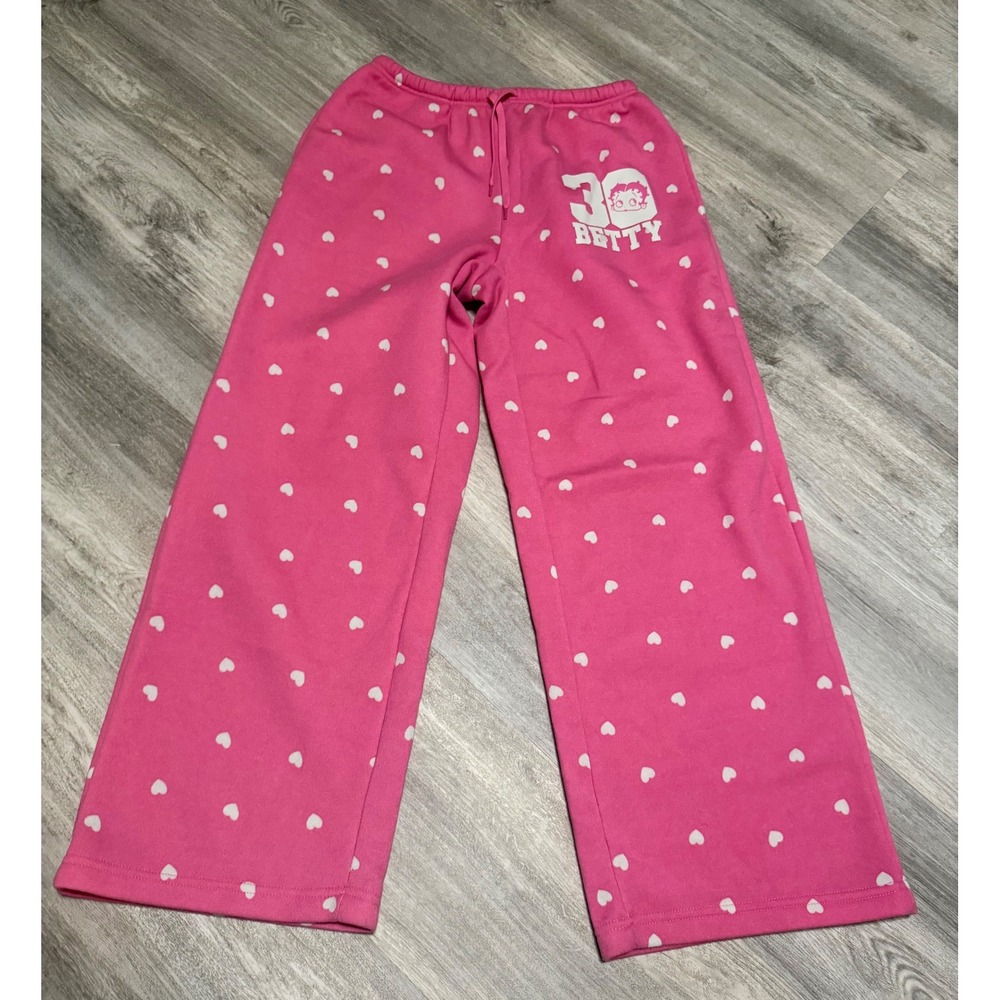 Betty Boop Pink Heart Print Wide Leg Sweatpants Fleischer Studios Small